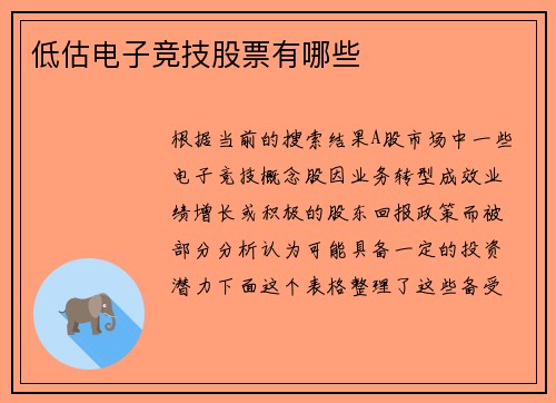 低估电子竞技股票有哪些